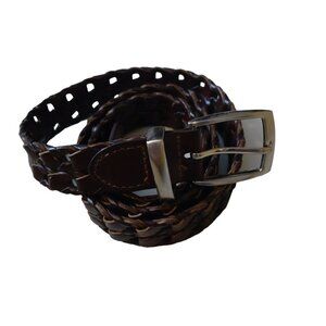 Haggar Men's Size 36 Brown Braided Bonded Leather Belt Rectangular Buckle